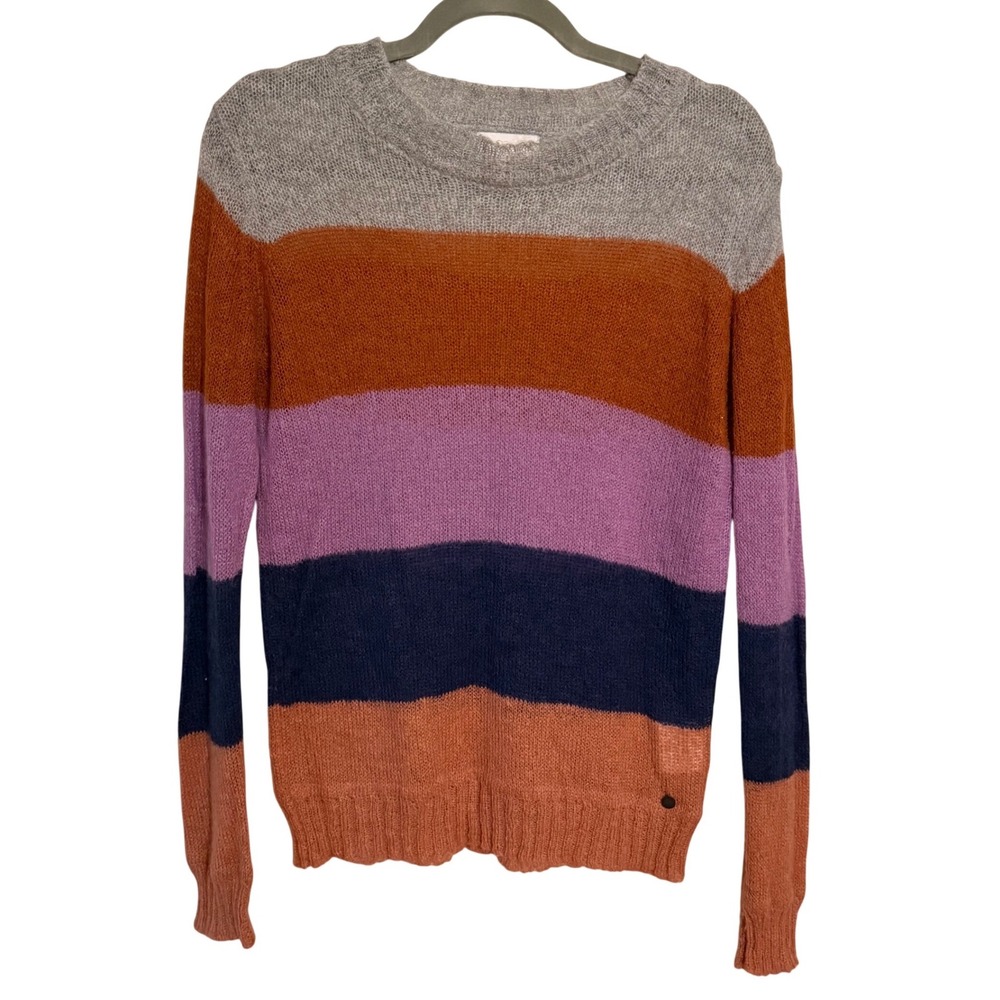 Numph Striped Mohair Wool Lightweight Sweater XS Grey Orange Purple Navy Beach